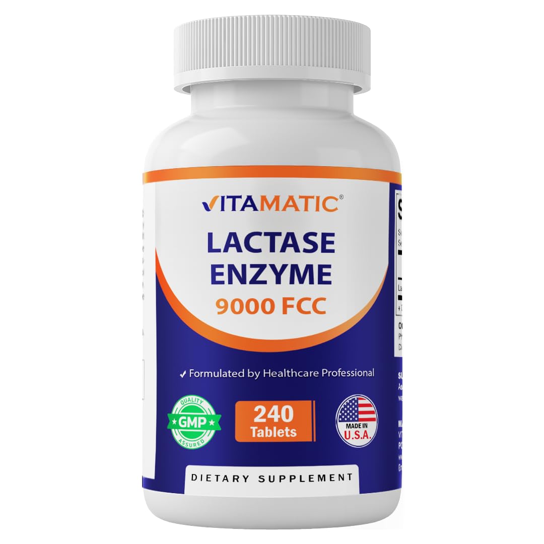 Vitamatic Lactase Enzyme 9000 FCC 240 Tablets - Lactose Intolerance Relief Caplets - FENGGESTORE20