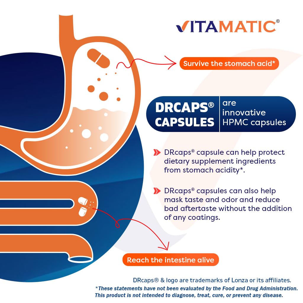 Vitamatic Lactobacillus Plantarum - 20 Billion per DR Capsule - 60 Count - Digestive Support - Made with Prebiotic Inulin Fiber - FENGGESTORE20