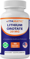 Vitamatic Lithium Orotate 20mg, 90 Capsules - Veggie Caps, Non-GMO, Gluten Free - FENGGESTORE20