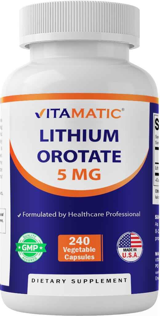 Vitamatic Lithium Orotate 5mg, 240 Veggie Capsules, Non-GMO, Gluten Free. - FENGGESTORE20