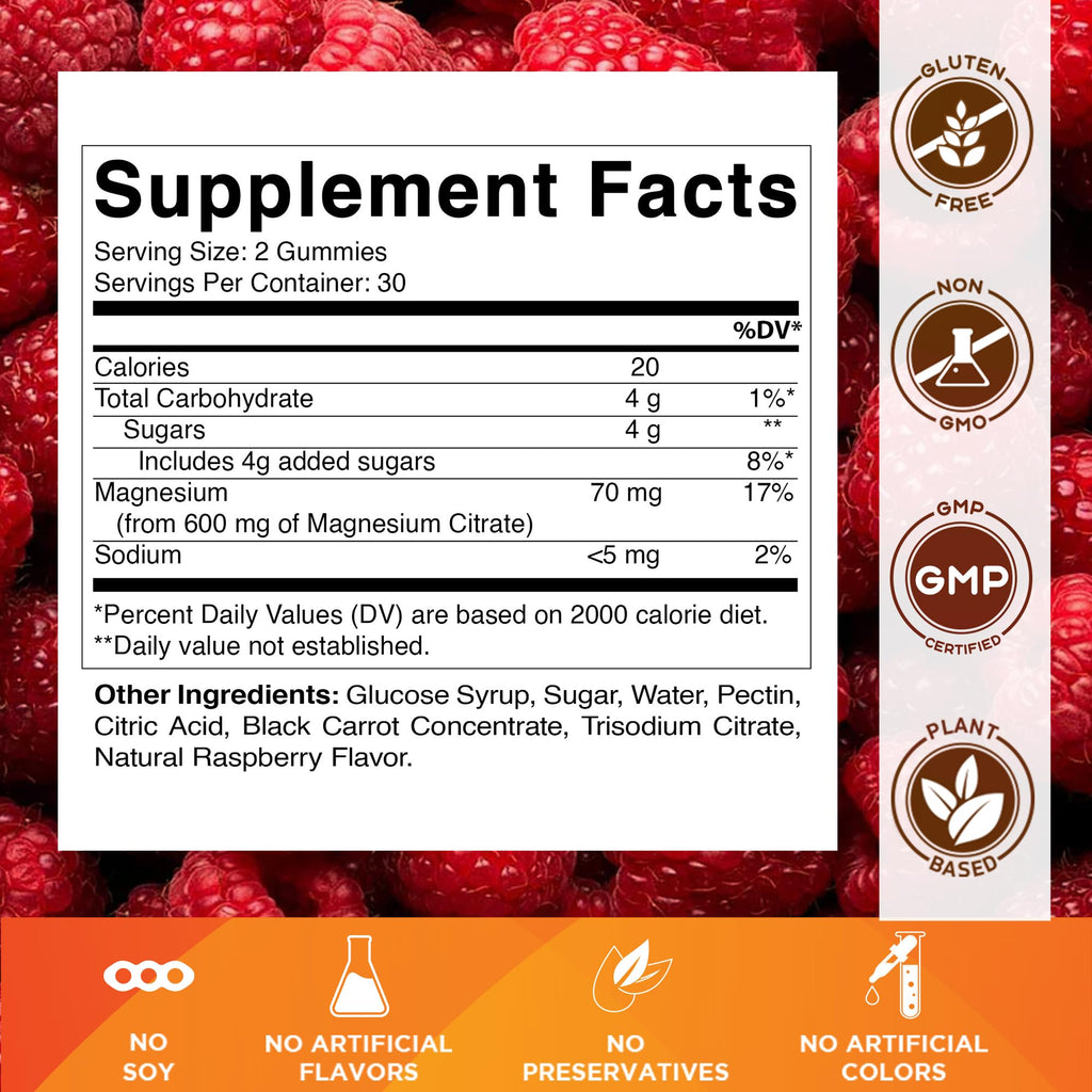 Vitamatic Magnesium Gummies 600mg per Serving – 60 Vegan Count for Relaxation, Muscle, Bone, and Energy Support - FENGGESTORE20
