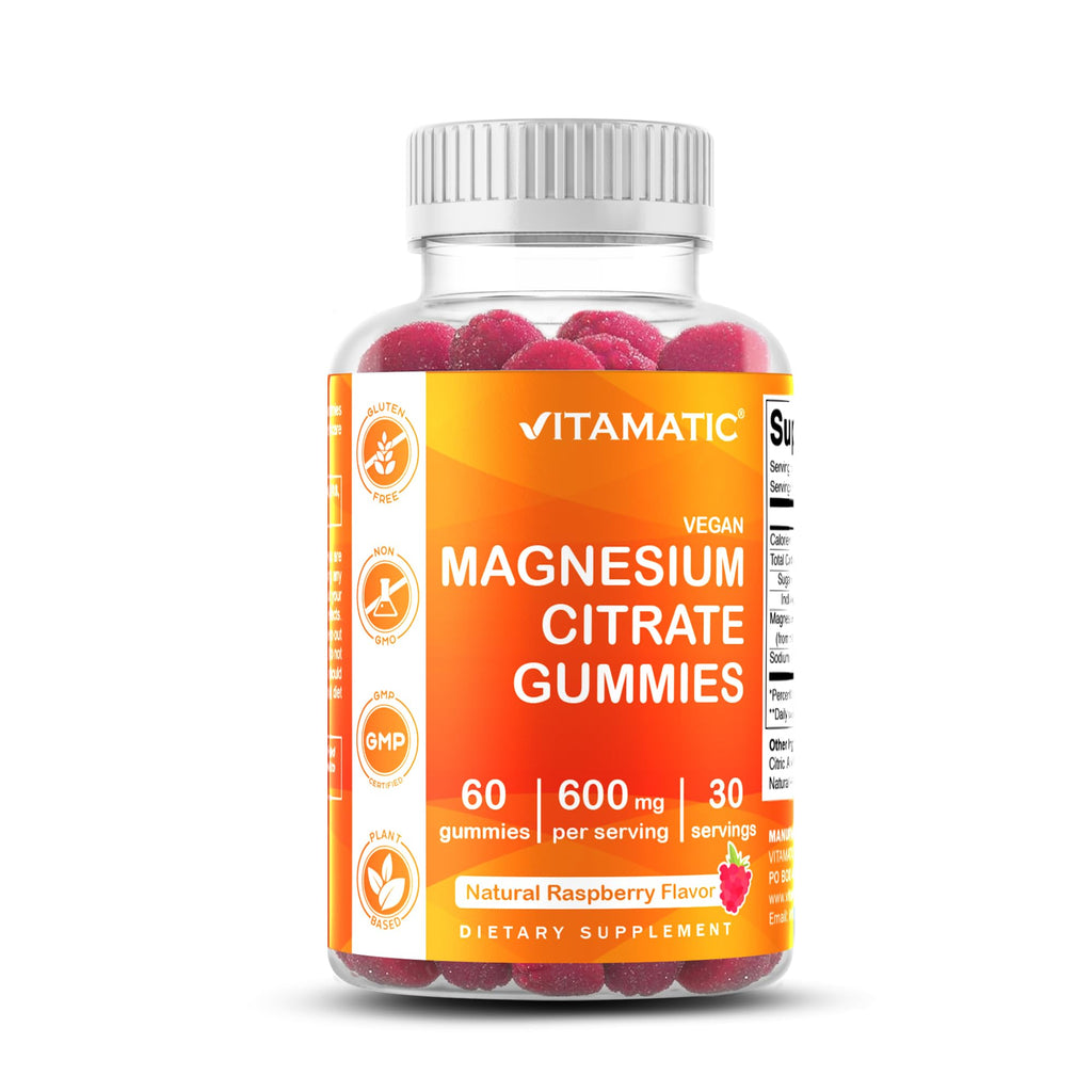 Vitamatic Magnesium Gummies 600mg per Serving – 60 Vegan Count for Relaxation, Muscle, Bone, and Energy Support - FENGGESTORE20