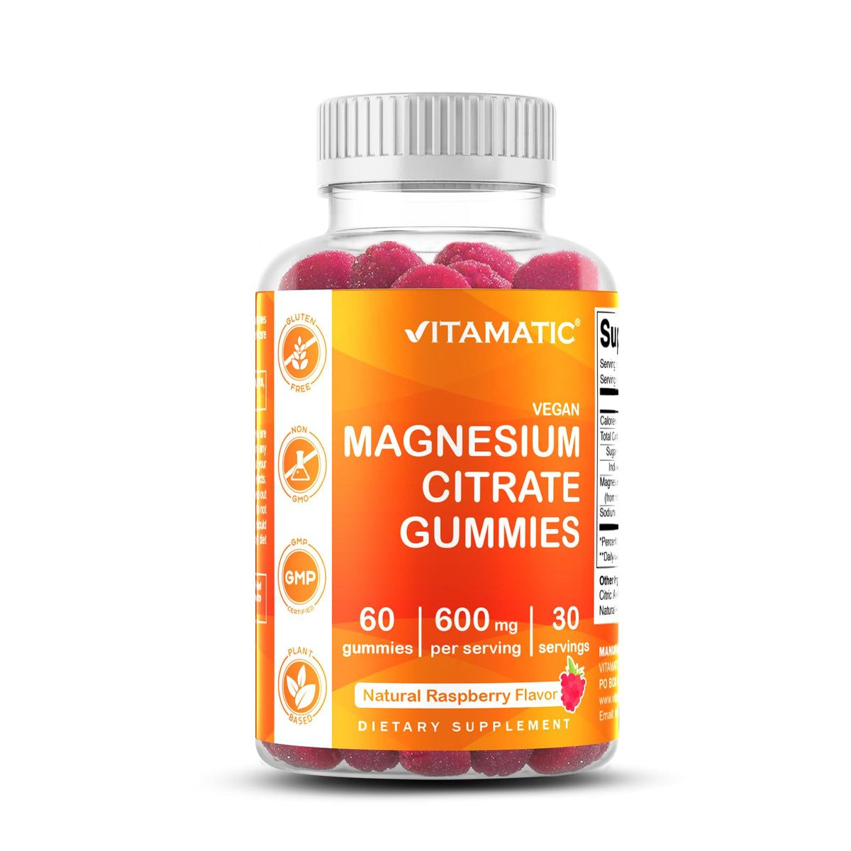 Vitamatic Magnesium Gummies 600mg per Serving – 60 Vegan Count for Relaxation, Muscle, Bone, and Energy Support - FENGGESTORE20