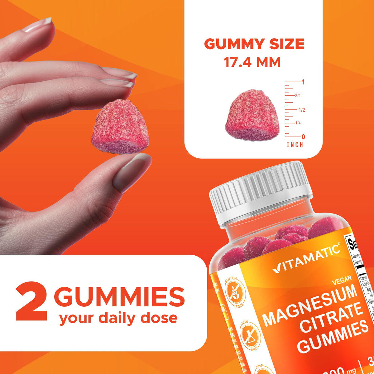 Vitamatic Magnesium Gummies 600mg per Serving – 60 Vegan Gummies – Relaxation, Muscle, Bone & Energy Support – 3 Pack - FENGGESTORE20