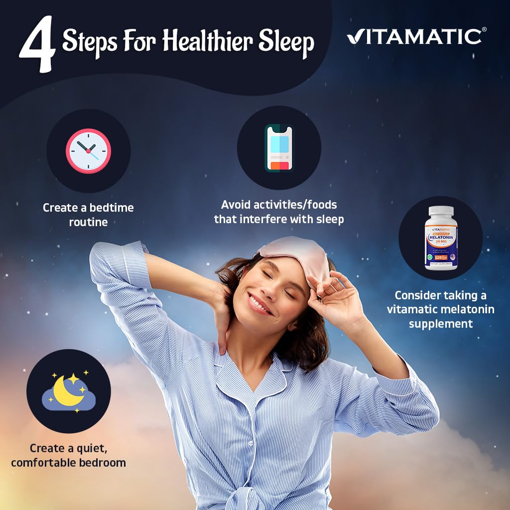 Vitamatic Melatonin 20mg for Sleep Support | Vegetarian, Non-GMO, Gluten Free | HIGH Potency 20 MG | Natural Berry Flavor 120 - FENGGESTORE20