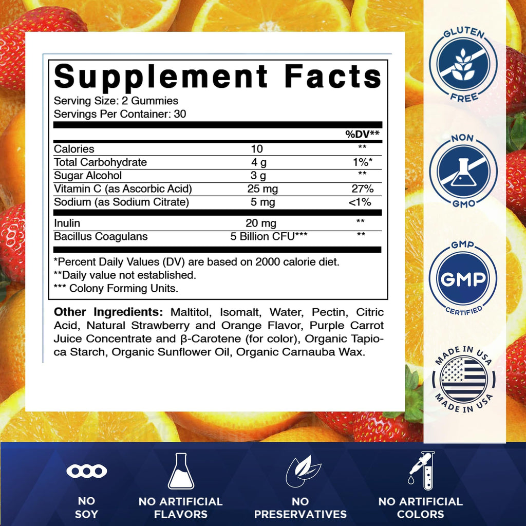 Vitamatic Probiotic Sugar Free Gummies for Men and Women – 5 Billion CFUs Digestive, Immune & Gut Health Support – Gluten Free - FENGGESTORE20