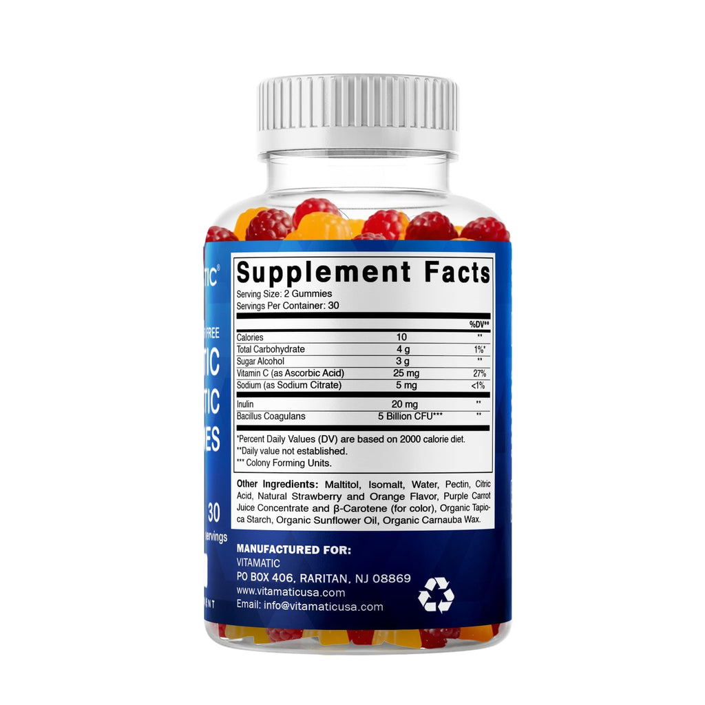 Vitamatic Probiotic Sugar Free Gummies for Men and Women – 5 Billion CFUs Digestive, Immune & Gut Health Support – Gluten Free - FENGGESTORE20