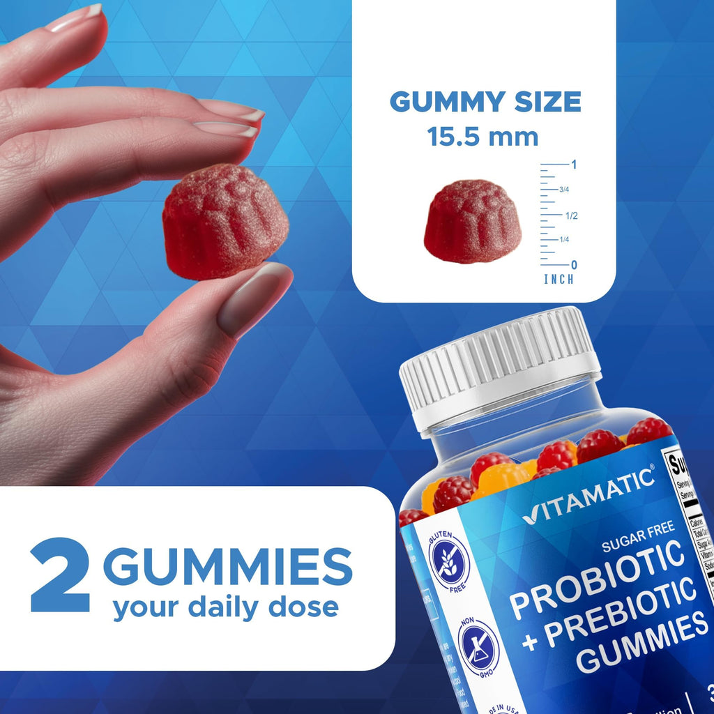 Vitamatic Probiotic Sugar Free Gummies for Men and Women – 5 Billion CFUs Digestive, Immune & Gut Health Support – Gluten Free - FENGGESTORE20