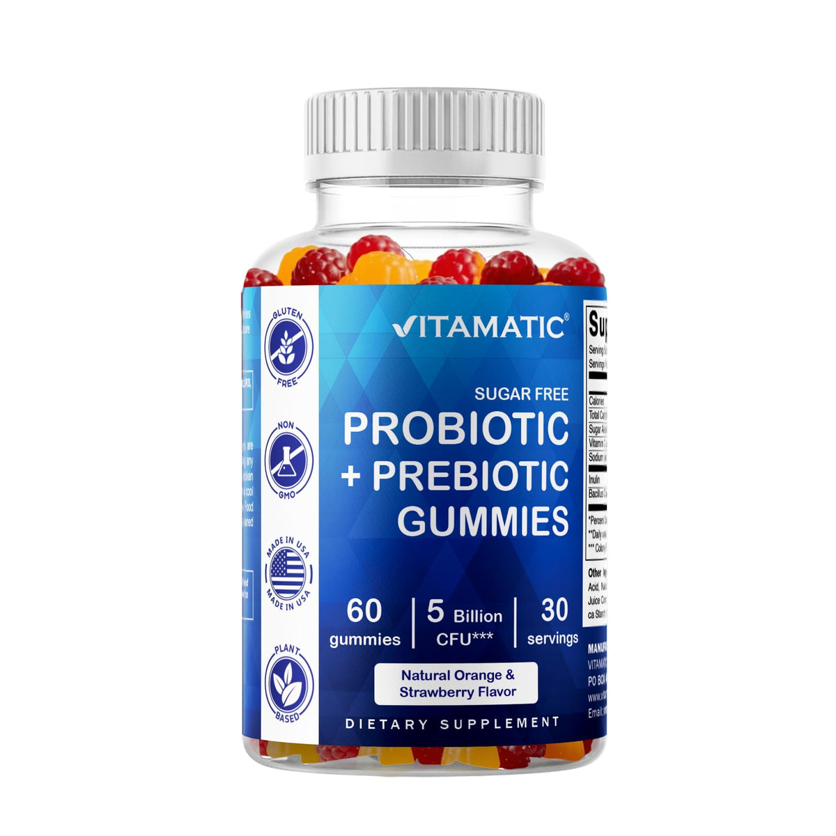 Vitamatic Probiotic Sugar Free Gummies for Men and Women – 5 Billion CFUs Digestive, Immune & Gut Health Support – Gluten Free - FENGGESTORE20