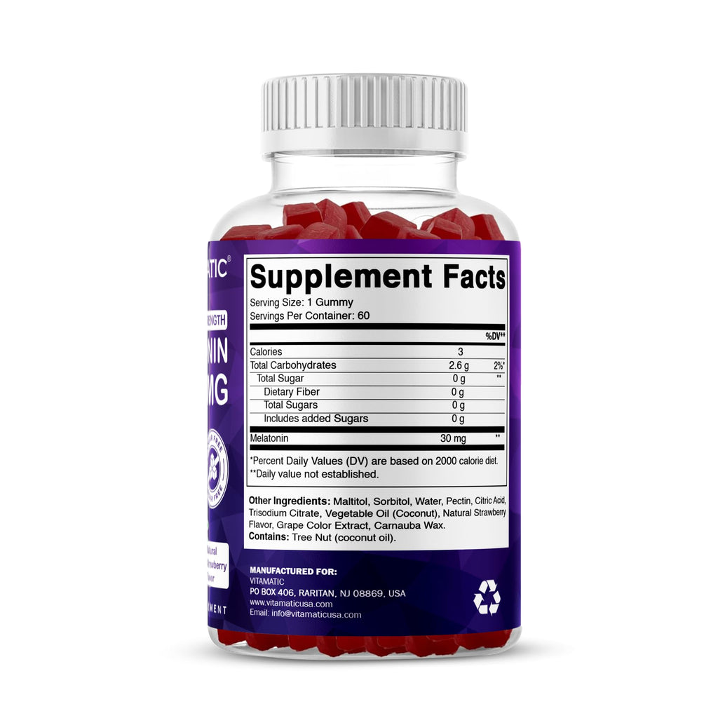 Vitamatic Sugar Free Melatonin 30mg per Gummy - 60 Servings - 60 Vegetarian Gummies - Non-Habit Forming Supplement (60 Count (Pack of 1)) - FENGGESTORE20