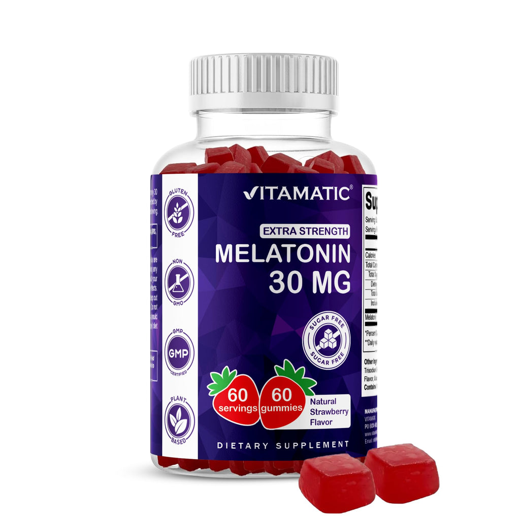 Vitamatic Sugar Free Melatonin 30mg per Gummy - 60 Servings - 60 Vegetarian Gummies - Non-Habit Forming Supplement (60 Count (Pack of 1)) - FENGGESTORE20