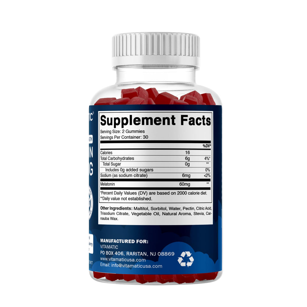 Vitamatic Sugar Free Melatonin 60 mg - 60 Vegetarian Gummies - Non-Habit Forming Supplement - FENGGESTORE20