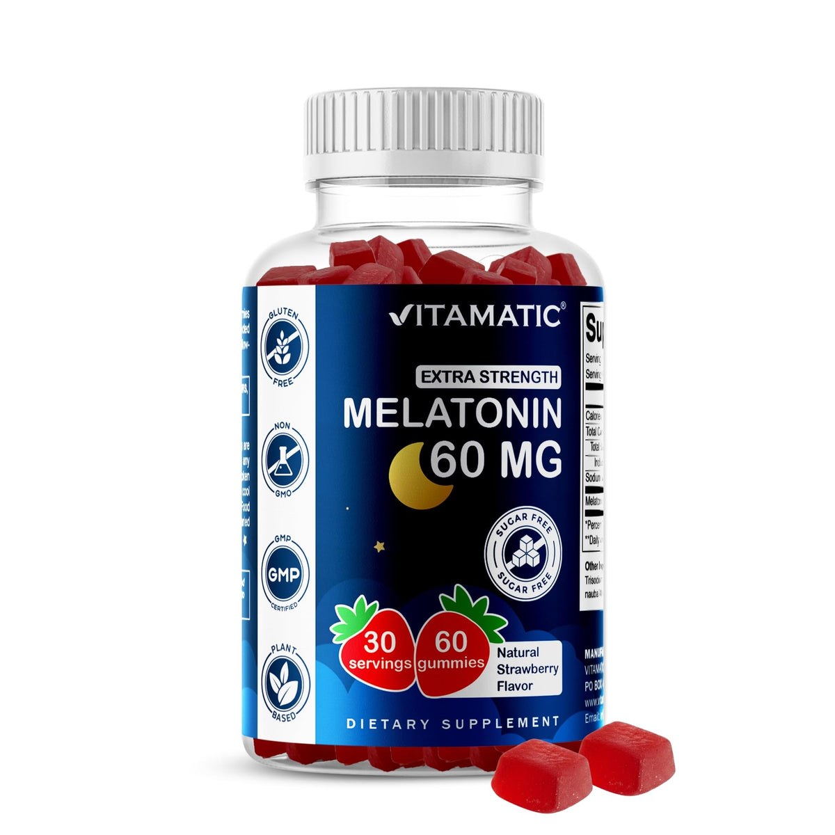 Vitamatic Sugar Free Melatonin 60 mg - 60 Vegetarian Gummies - Non-Habit Forming Supplement - FENGGESTORE20