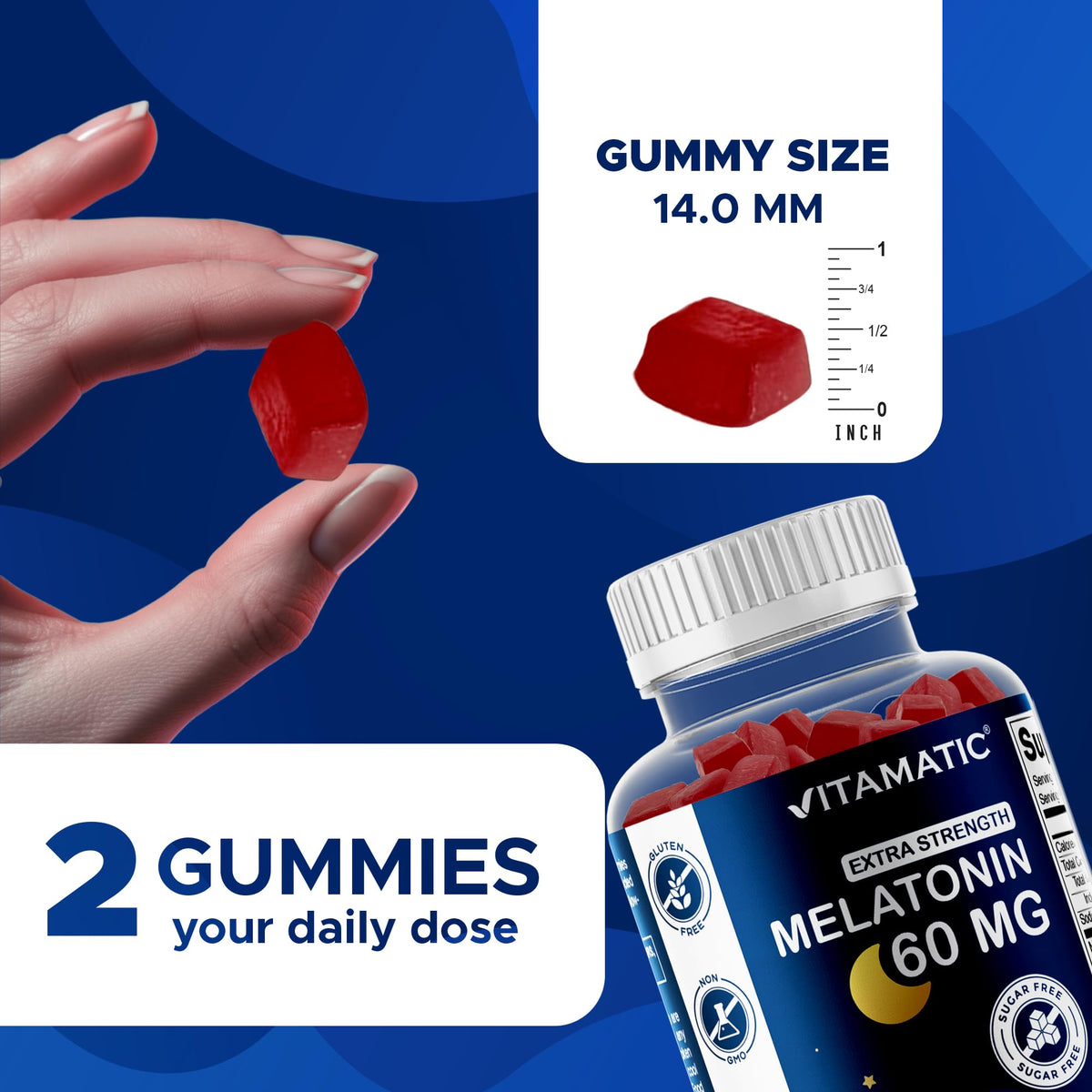 Vitamatic Sugar Free Melatonin 60 mg - 60 Vegetarian Gummies - Non-Habit Forming Supplement - FENGGESTORE20