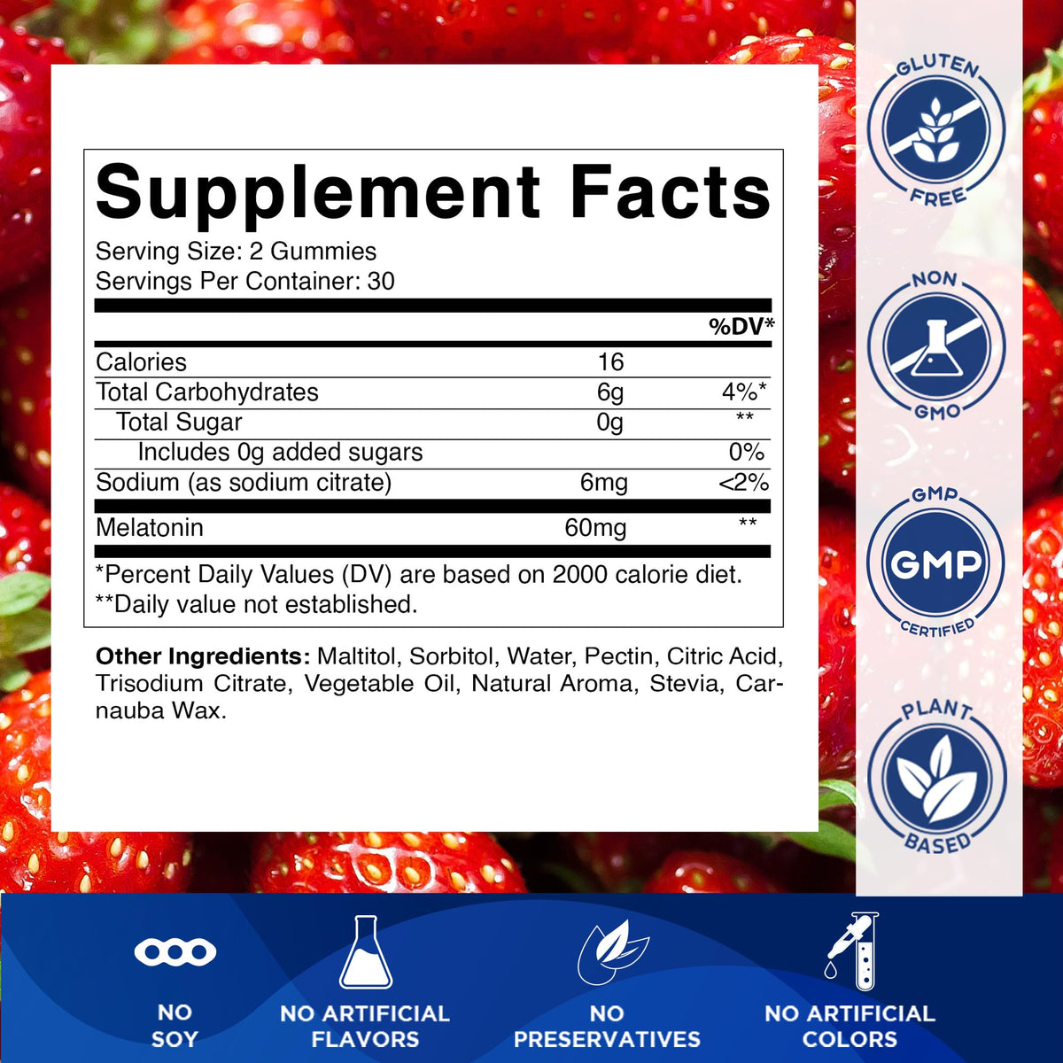 Vitamatic Sugar Free Melatonin 60 mg - 60 Vegetarian Gummies - Non-Habit Forming Supplement - FENGGESTORE20