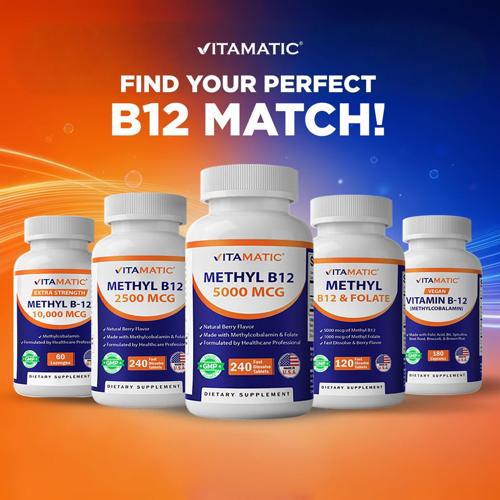 Vitamatic Vitamin B12 1000 mcg Fast Dissolve – 365 Tablets – Natural Berry Flavor – Supports Energy Metabolism - FENGGESTORE20