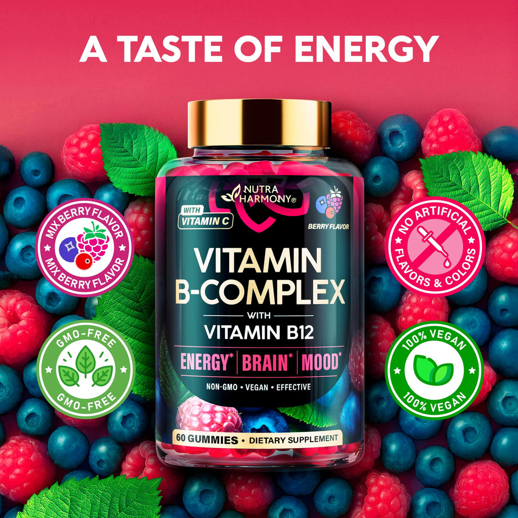 Vitamin B-Complex Gummies for Women & Men - Vitamin B12, B1, B2, B3, B5, B6, B7 & B9 - B Complex with Vitamin C & Choline - Energy, Brain & Mood - FENGGESTORE20