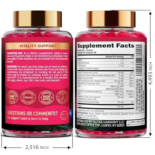 Vitamin B-Complex Gummies for Women & Men - Vitamin B12, B1, B2, B3, B5, B6, B7 & B9 - B Complex with Vitamin C & Choline - Energy, Brain & Mood - FENGGESTORE20