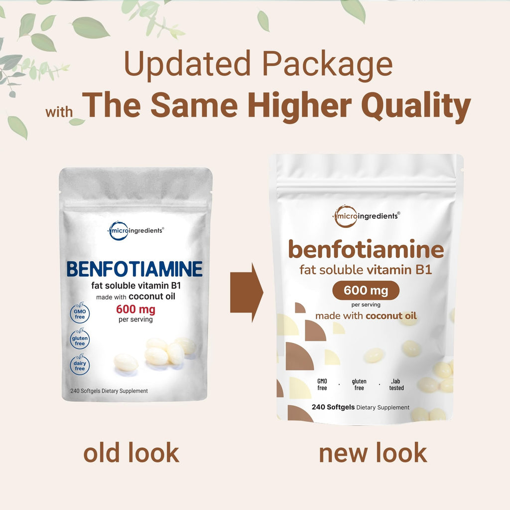 Vitamin B1 Benfotiamine 600mg Per Serving, 240 Coconut Oil Softgels | Bioavailable B Vitamins Supplement, Converted to Active Thiamine | Non-GMO, Soy Free - FENGGESTORE20