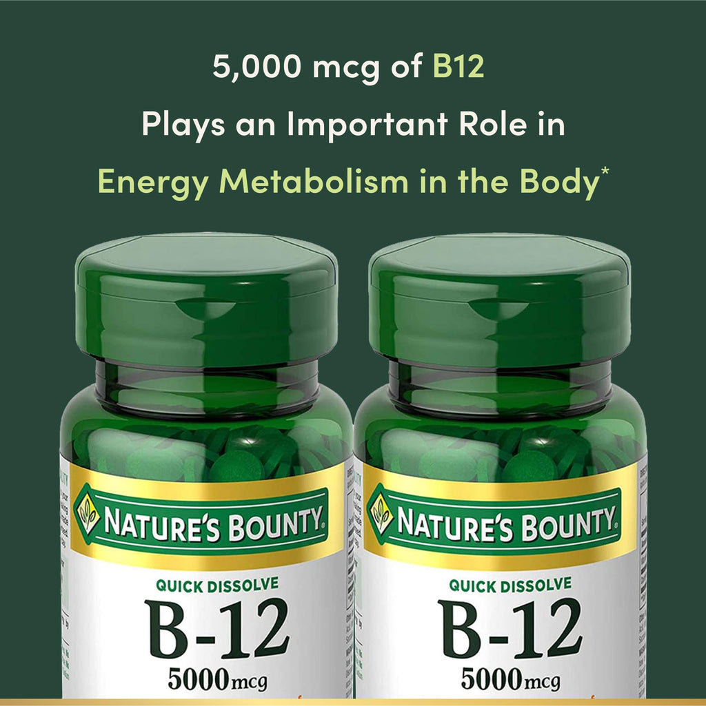 Vitamin B12 by Nature's Bounty, Quick Dissolve Vitamin Supplement, Supports Energy Metabolism and Nervous System Health, 5000mcg - FENGGESTORE20