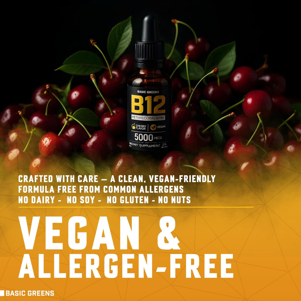 Vitamin B12 Sublingual Liquid Drops 5000 mcg – Vegan Methyl B-12 Supplement for Energy & Focus – B 12 Vitamin for Women & Men - FENGGESTORE20