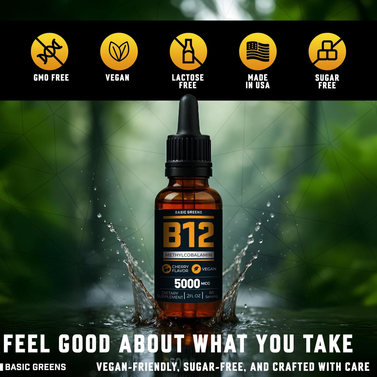 Vitamin B12 Sublingual Liquid Drops 5000 mcg – Vegan Methyl B-12 Supplement for Energy & Focus – B 12 Vitamin for Women & Men - FENGGESTORE20