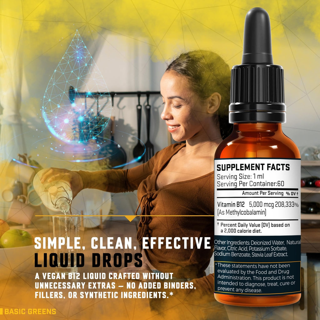 Vitamin B12 Sublingual Liquid Drops 5000 mcg – Vegan Methyl B-12 Supplement for Energy & Focus – B 12 Vitamin for Women & Men - FENGGESTORE20