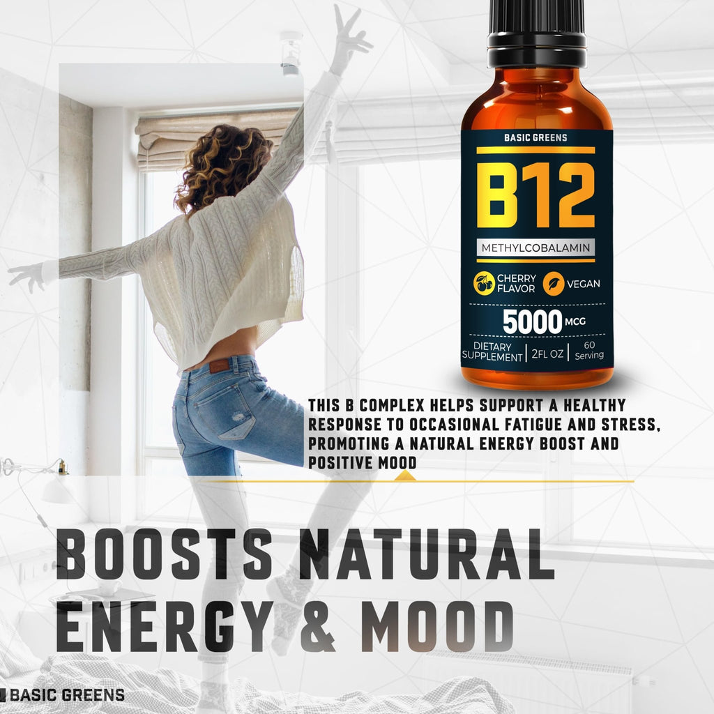 Vitamin B12 Sublingual Liquid Drops 5000 mcg – Vegan Methyl B-12 Supplement for Energy & Focus – B 12 Vitamin for Women & Men - FENGGESTORE20