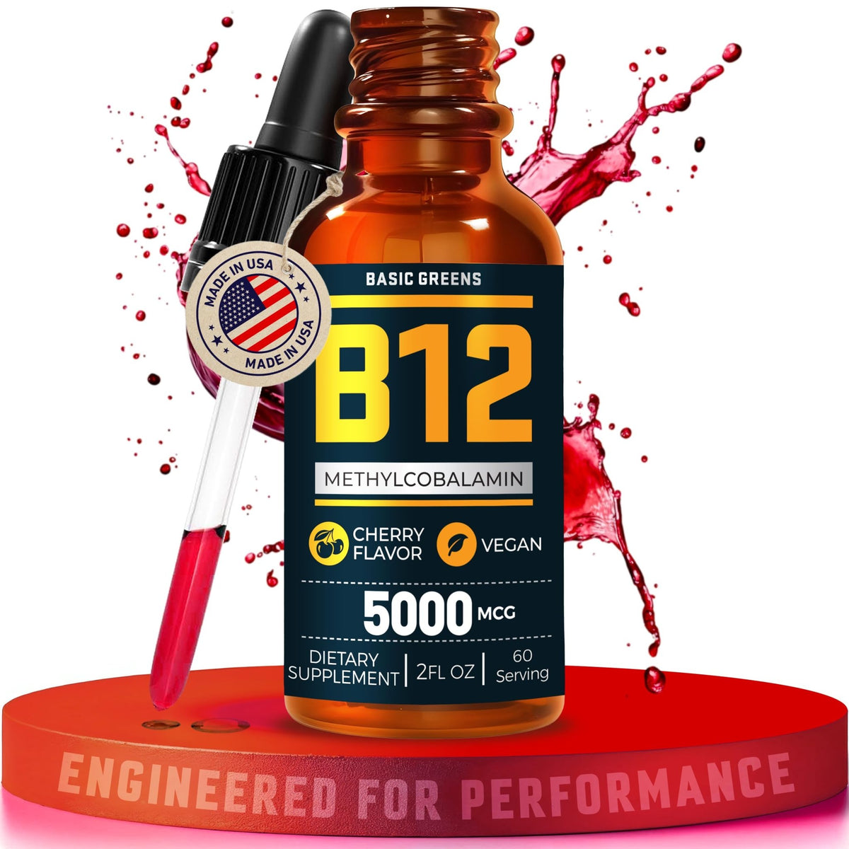 Vitamin B12 Sublingual Liquid Drops 5000 mcg – Vegan Methyl B-12 Supplement for Energy & Focus – B 12 Vitamin for Women & Men - FENGGESTORE20