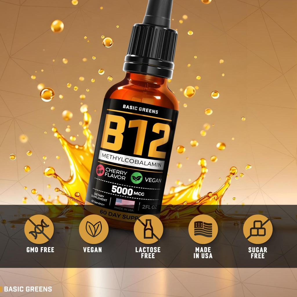 Vitamin B12 Sublingual Liquid Drops 5000 mcg – Vegan Methyl B-12 Supplement for Energy & Focus – B 12 Vitamin for Women & Men - FENGGESTORE20