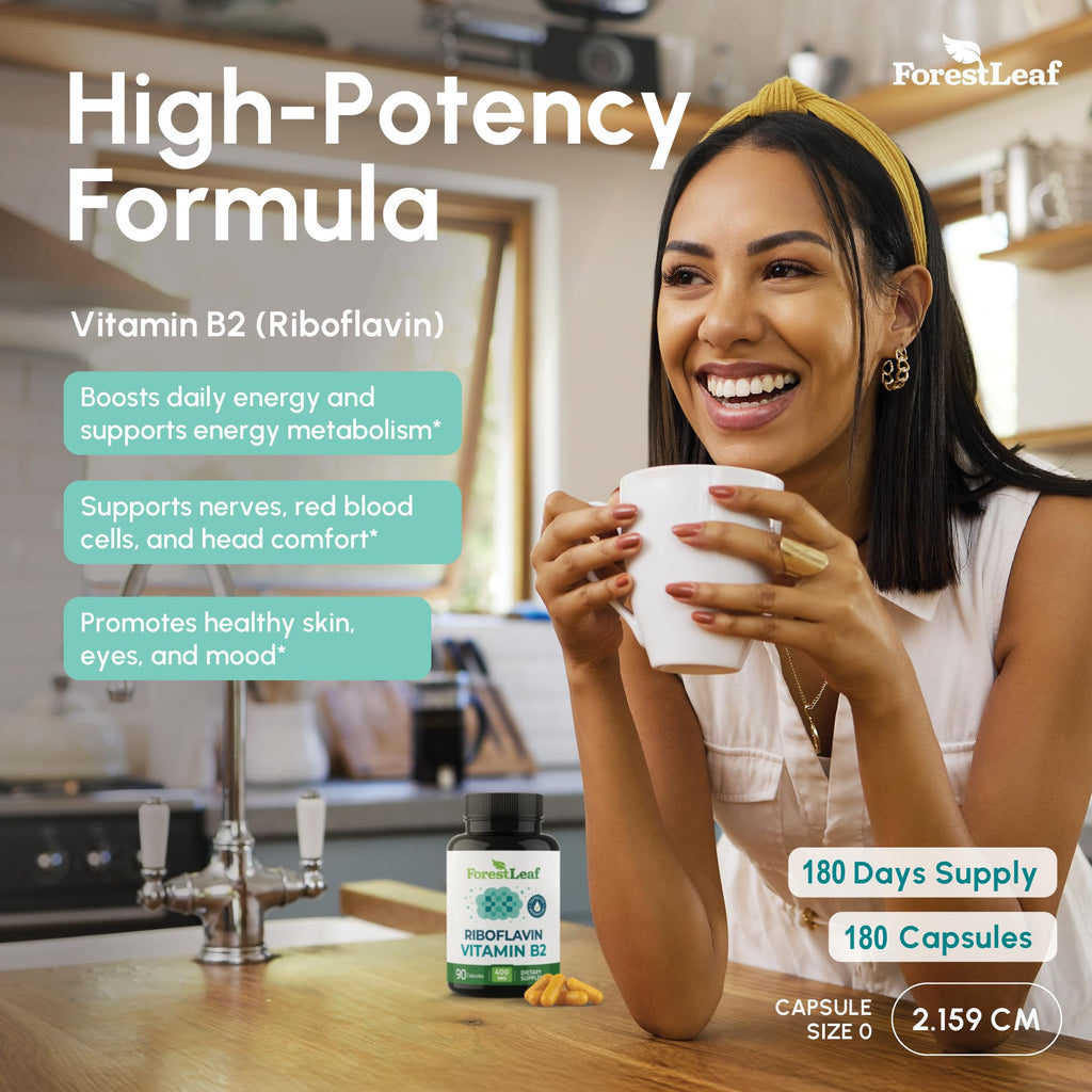 Vitamin B2 Riboflavin 400mg - Energy, Skin & Cellular Health Supplement - Nervous System Support - Vitamin B 2 Vit B - Non-GMO & Gluten Free - B2 Vitamin 400mg - FENGGESTORE20