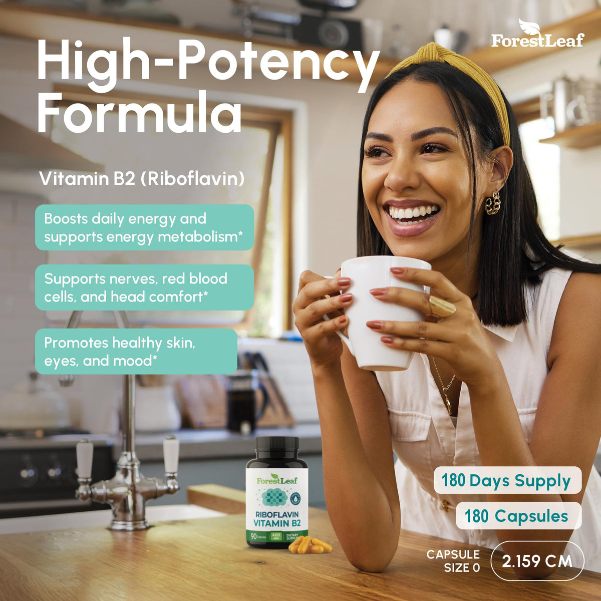 Vitamin B2 Riboflavin 400mg - Energy, Skin & Cellular Health Supplement - Nervous System Support - Vitamin B 2 Vit B - Non-GMO & Gluten Free - B2 Vitamin 400mg - FENGGESTORE20