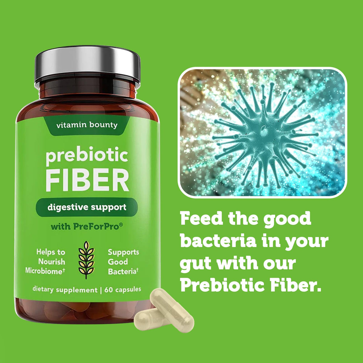 Vitamin Bounty Prebiotic Capsules - PreforPro® Prebiotics Supplement for Women & Men Digestive Health & Advanced Gut Health – No Fiber, No Bloating - FENGGESTORE20