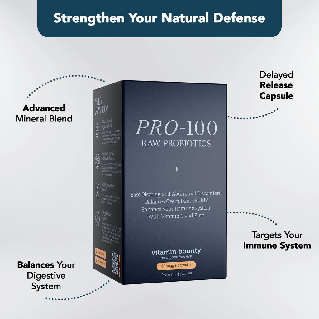 Vitamin Bounty Pro-100 Probiotic 100 Billion CFU - 13 Strains for Digestive Health & Immune Support - High Potency Probiotics for Women & Men - FENGGESTORE20