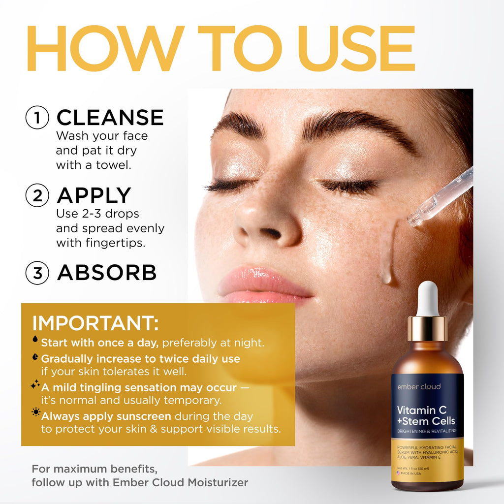 Vitamin C Serum for Face with Stem Cells Hyaluronic Acid Vitamin E Aloe Vera Anti-Aging Face Serum Supports Skin Health - FENGGESTORE20