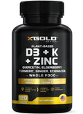 Vitamin D, K2, K1, Zinc, Quercetin, Elderberry, Turmeric, Ginger & Echinacea Whole Food Supplement 8 in 1- D3 5000 IU Plant-Based from Lichen, Vitamin K (K2 MK7, MK4, K1), D3 K2 Vitamins -120 Capsules - FENGGESTORE20