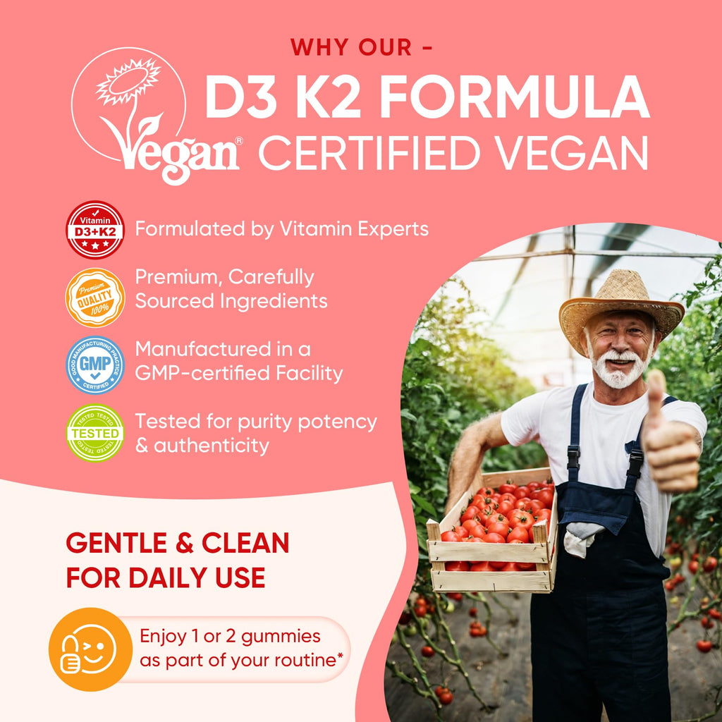 Vitamin D3 K2 Gummies 5000IU / 10,000 IU with 500mg Calcium + K2(MK-7) 200mcg, Magnesium, Vitamin C & Zinc, Extra Strength - Ultimate Absorbency for Bones - FENGGESTORE20