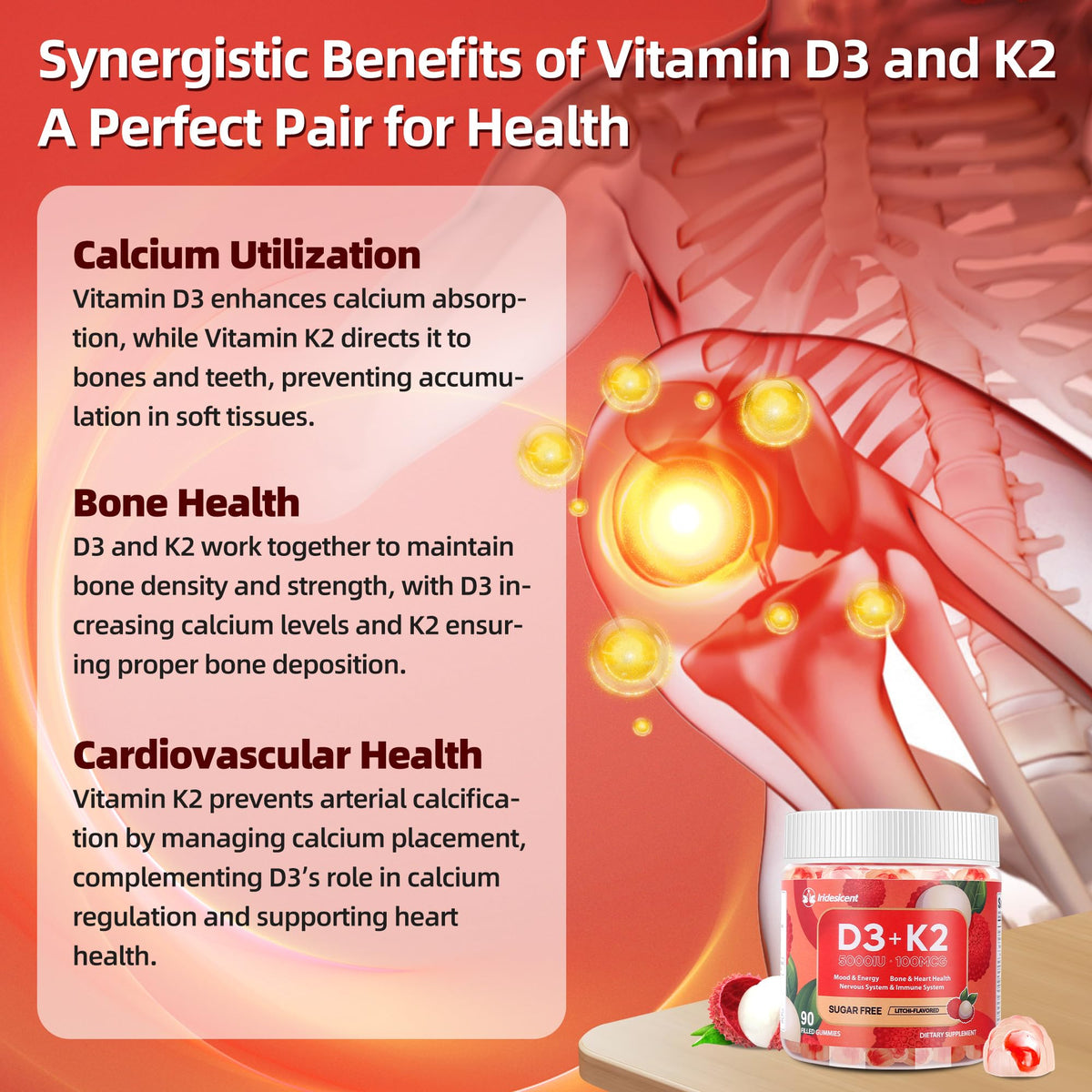 Vitamin D3 K2 Gummies w/Magnesium Sugar Free - 90 Count | D3 Vitamin 5,000 IU + K2(MK-7) 100 mcg - Vegan K2 D3 Vitamin Supplement, Highly Absorbent Supports Bone - FENGGESTORE20
