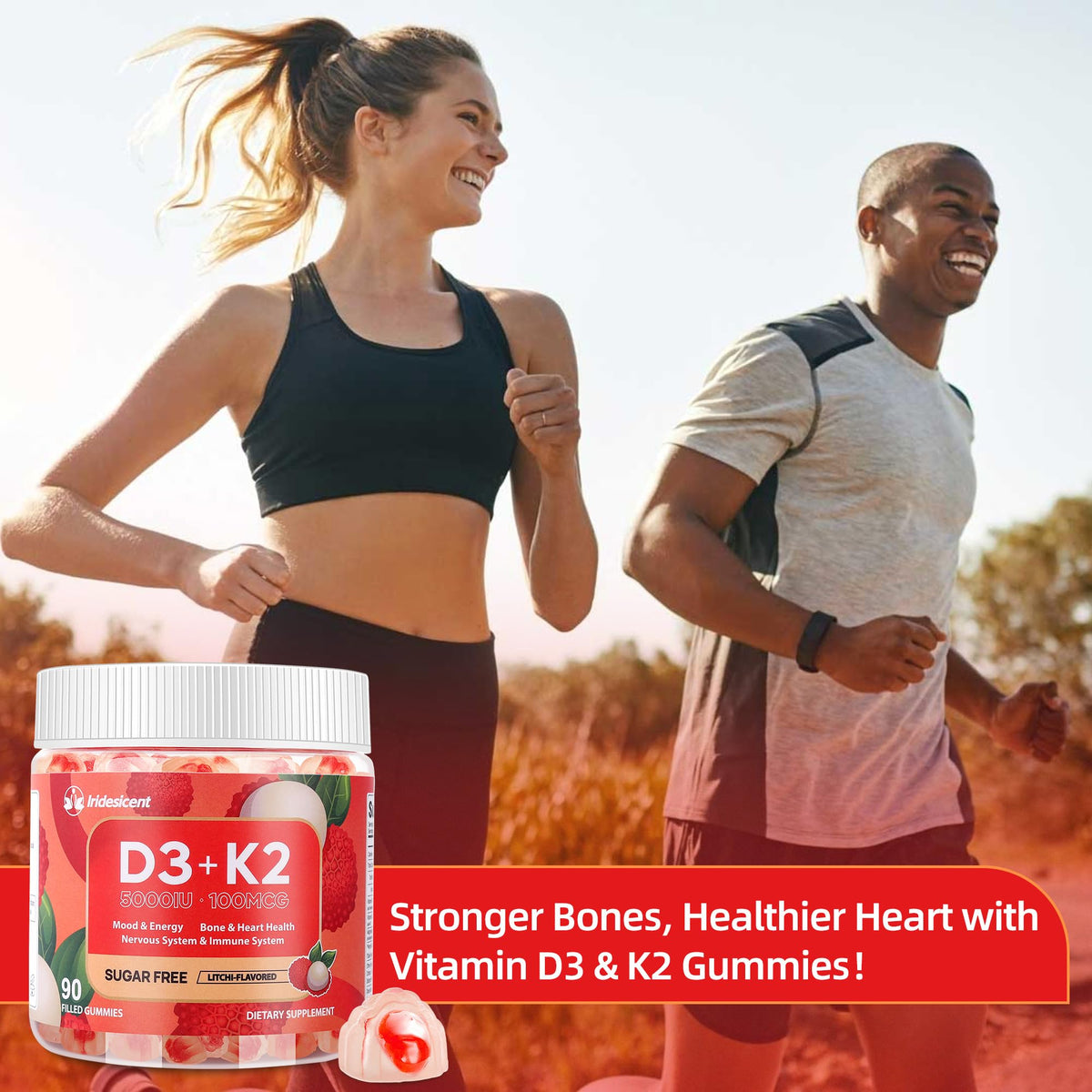 Vitamin D3 K2 Gummies w/Magnesium Sugar Free - 90 Count | D3 Vitamin 5,000 IU + K2(MK-7) 100 mcg - Vegan K2 D3 Vitamin Supplement, Highly Absorbent Supports Bone - FENGGESTORE20