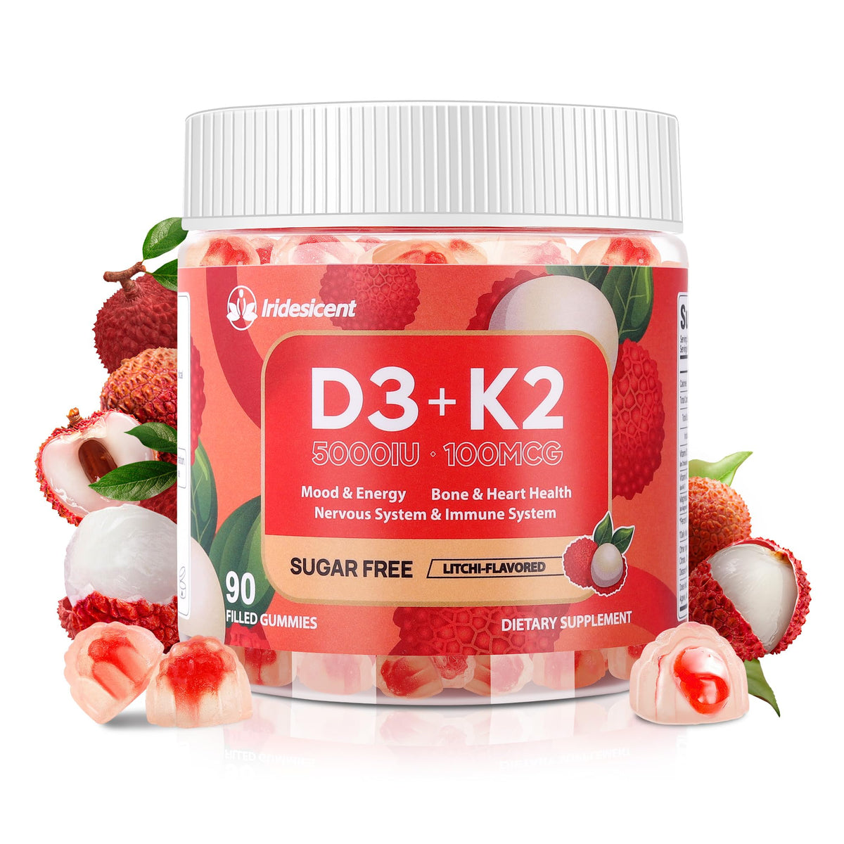 Vitamin D3 K2 Gummies w/Magnesium Sugar Free - 90 Count | D3 Vitamin 5,000 IU + K2(MK-7) 100 mcg - Vegan K2 D3 Vitamin Supplement, Highly Absorbent Supports Bone - FENGGESTORE20