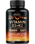 Vitamin D3 K2 - Vitamin D3 10000 iu & K2 as MK-7 120 mcg - Immune & Mood Support, for Bone & Teeth Health - with Magnesium, Zinc & Vitamin C & B12 - Highly Bioavailable - Made in USA, 120 Capsules - FENGGESTORE20