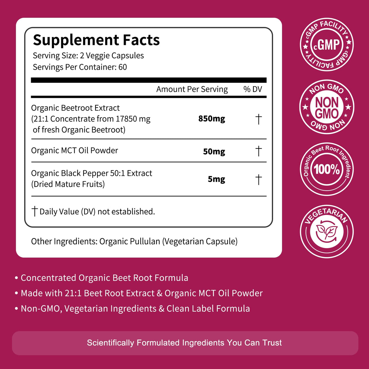 Vitarevive Organic Beet Root Capsules with Beetroot Extract 17850mg 21:1 Concentrated Beetroot Supplement Supports Circulation and Nitric Oxide - FENGGESTORE20