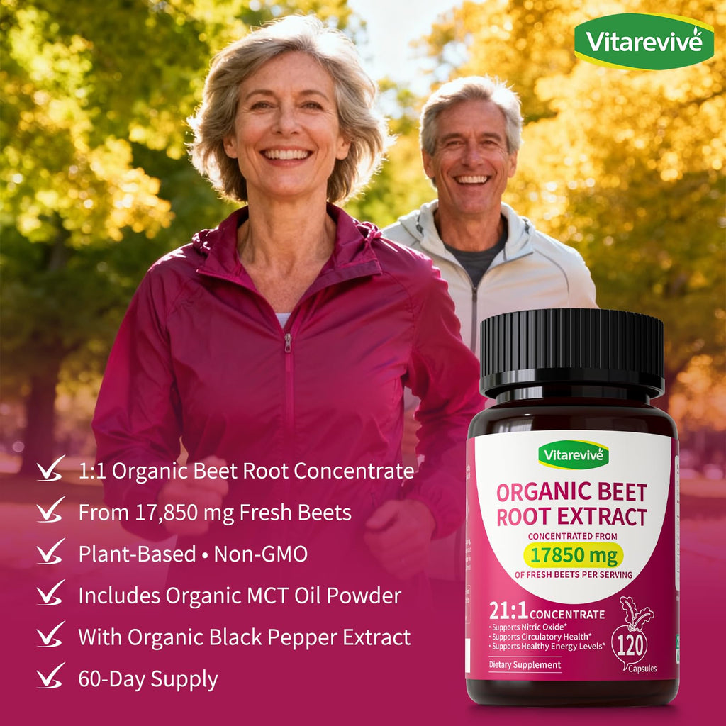 Vitarevive Organic Beet Root Capsules with Beetroot Extract 17850mg 21:1 Concentrated Beetroot Supplement Supports Circulation and Nitric Oxide - FENGGESTORE20