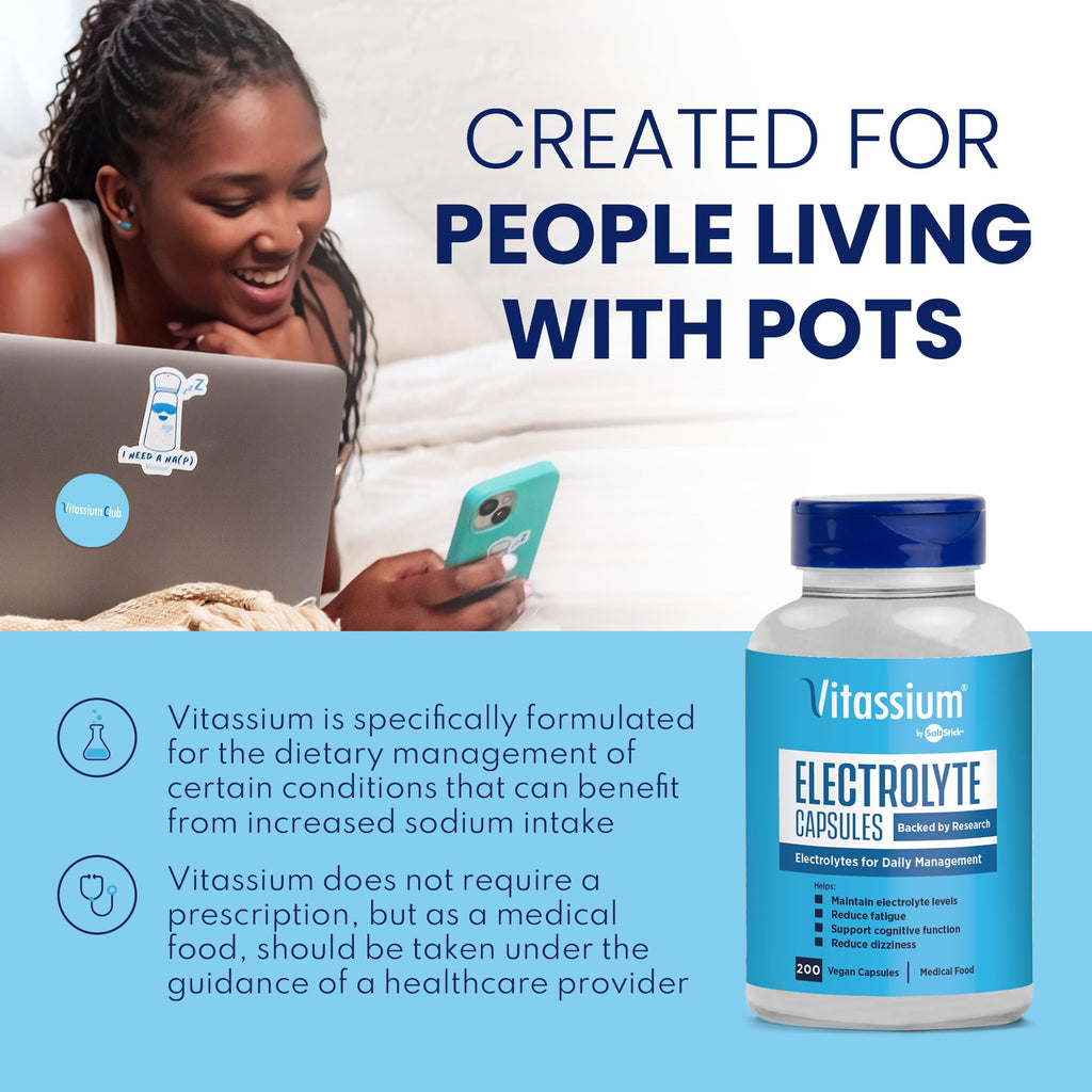 Vitassium Electrolyte Capsules, Electrolytes for The Management of POTS and High Sodium Diets (500mg Sodium - 100mg Potassium) - FENGGESTORE20