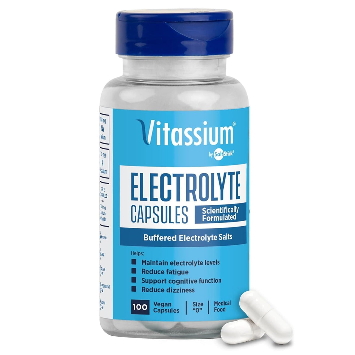Vitassium Electrolyte Capsules, Electrolytes for The Management of POTS and High Sodium Diets (500mg Sodium - 100mg Potassium) - FENGGESTORE20