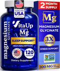 VitaUp Magnesium Glycinate 200mg - USA Made, Highly Absorbed, Non-GMO Magnesium for Relaxation, Deep Sleep, Bones & Heart - 200mg per Serving, 120 Vegan Capsules - FENGGESTORE20
