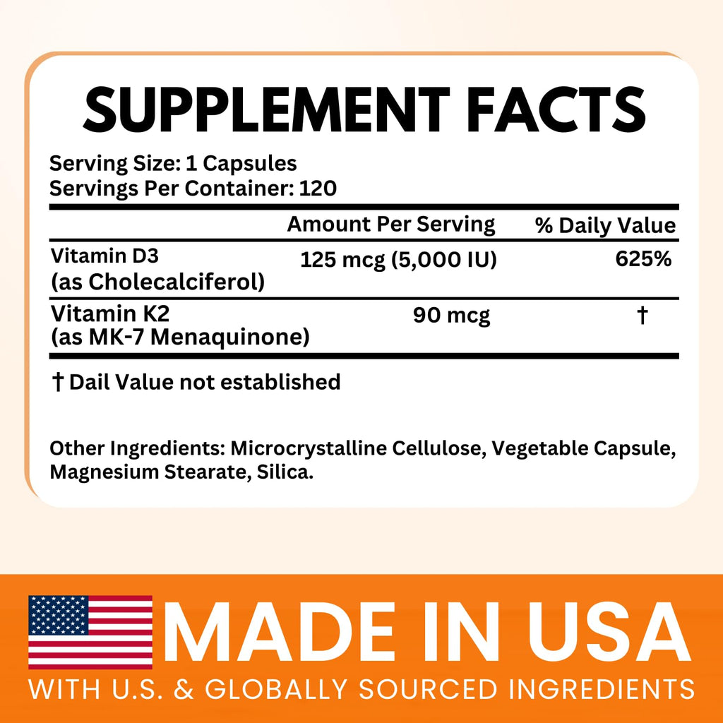 VITBOOST Vitamin D3 K2 Complex - Easy to Swallow - Vitamin D (D3) 5000 IU (125 mcg) & K2(MK-7) 90 mcg | Non-GMO | Gluten-Free - FENGGESTORE20