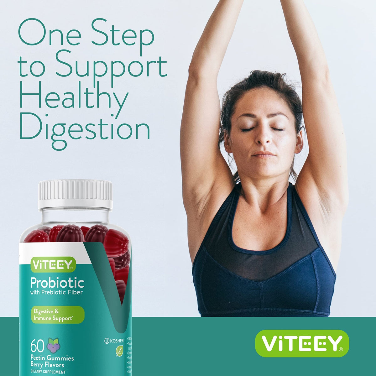 Viteey Probiotic Gummies with Prebiotics – Gut Health Supplements for Digestive Health – 2 Billion CFUs – Vegan, Gluten-Free – 60 Count - FENGGESTORE20