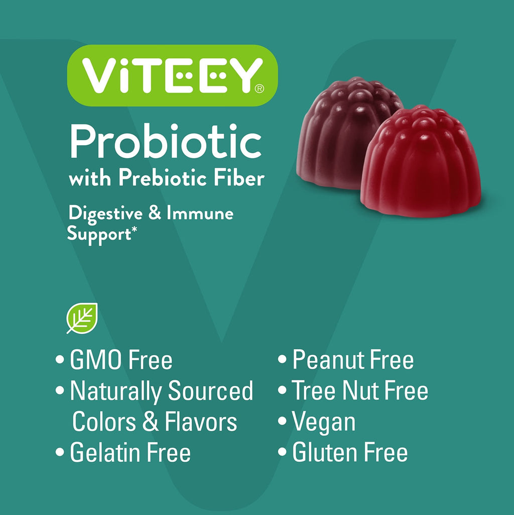Viteey Probiotic Gummies with Prebiotics – Gut Health Supplements for Digestive Health – 2 Billion CFUs – Vegan, Gluten-Free – 60 Count - FENGGESTORE20