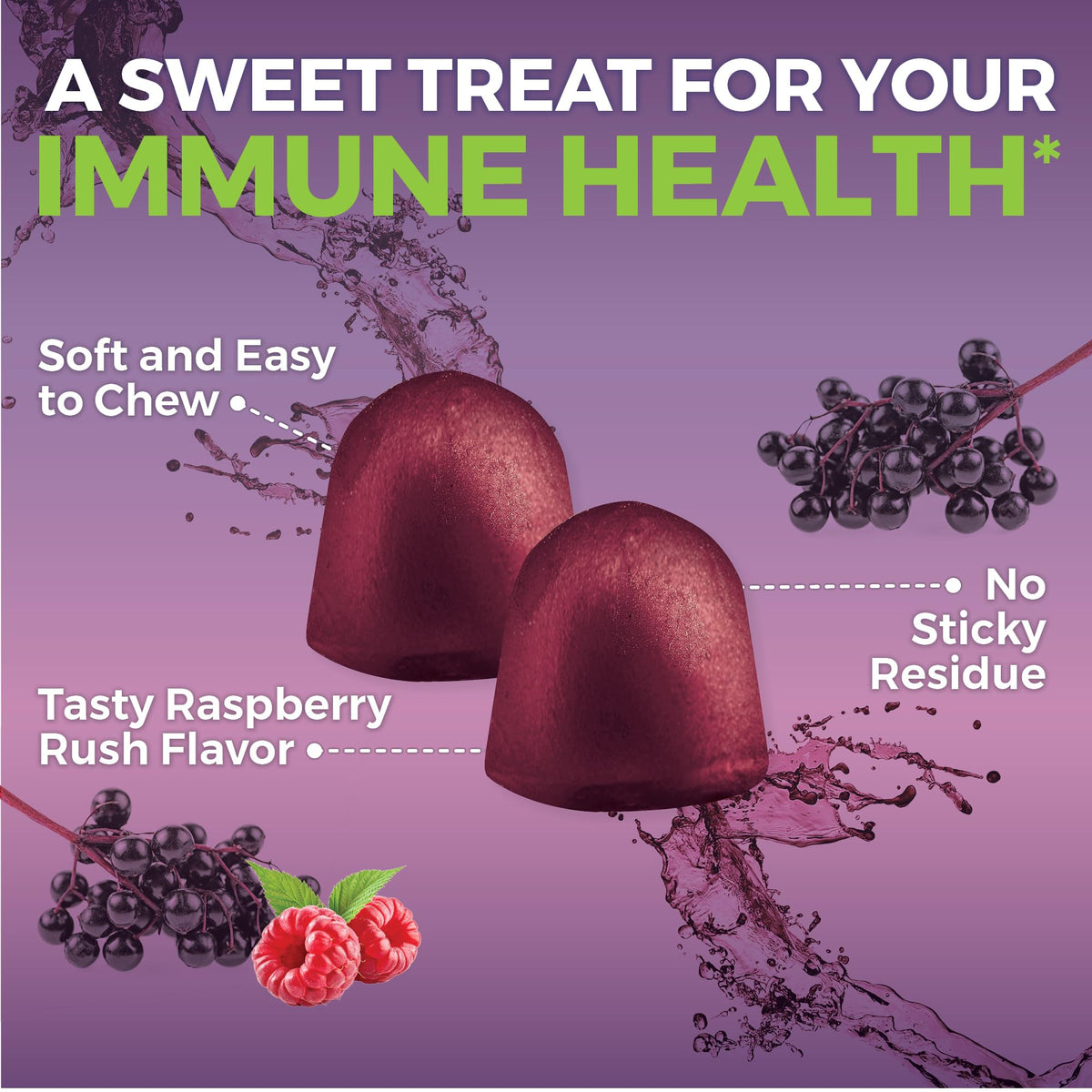 Viva Naturals Sambucus Elderberry Gummies for Adults - 150mg Black Elderberry Vitamin C and Zinc, 3-in-1 Daily Immune Support Gummies, Raspberry Rush Flavor - FENGGESTORE20
